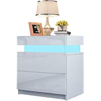 YOLEO Mesilla de Noche Dormitorio Brillante (45x35x52 cm)- con LED Tiras- 2 Cajonera en Aglomerado- para Dormitorio…